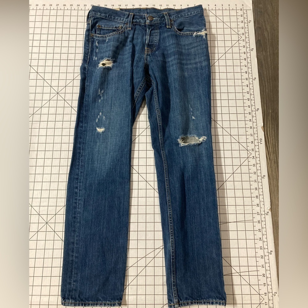 Hollister Y2K Men’s Size 31/30 Blue Distressed Button Fly Skinny Jeans